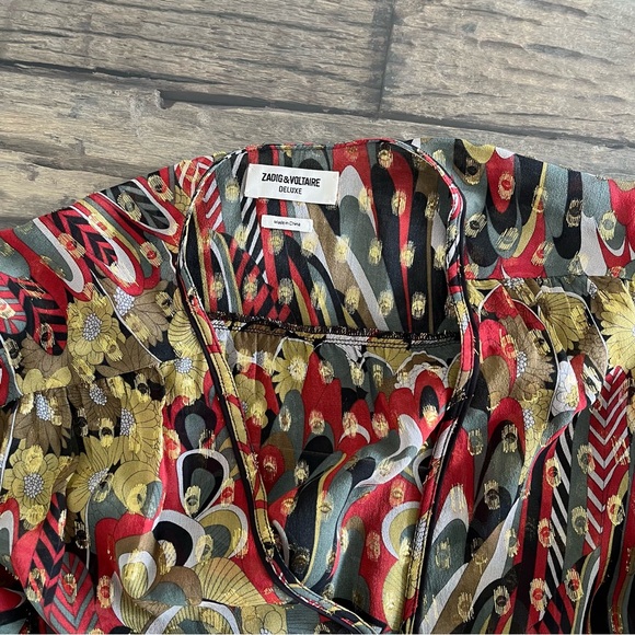ZADIG & VOLTAIRE deluxe gold silk blouse top. TOUMI DELUXE top. Semi sheer blous - Picture 7 of 8